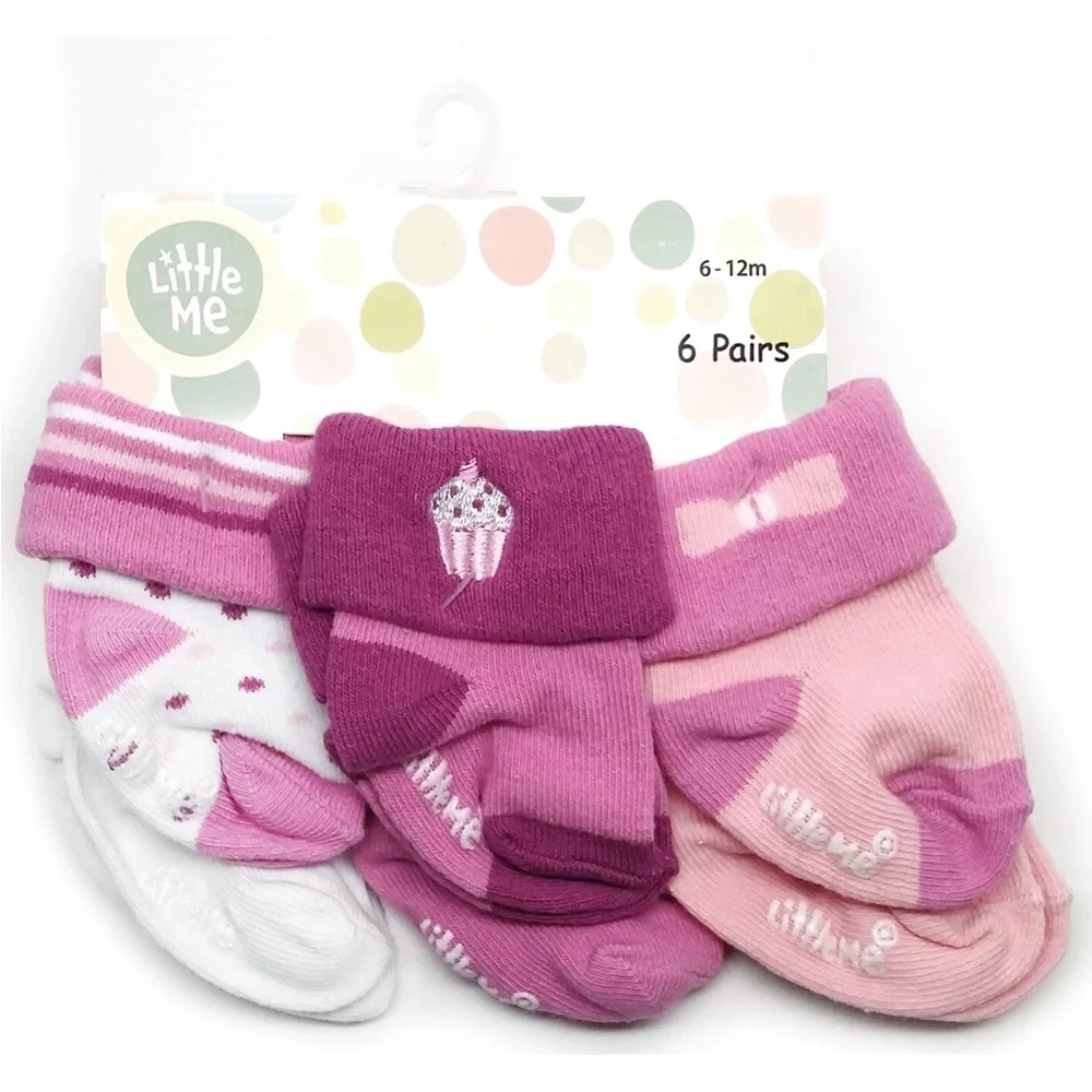 6 pairs Little Me Pink and Purple Baby Socks Set